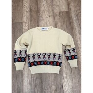 Scottish Clanwear Sweater Boys 7/8 Cream Bagpiper Argyle Vintage Heritage Core